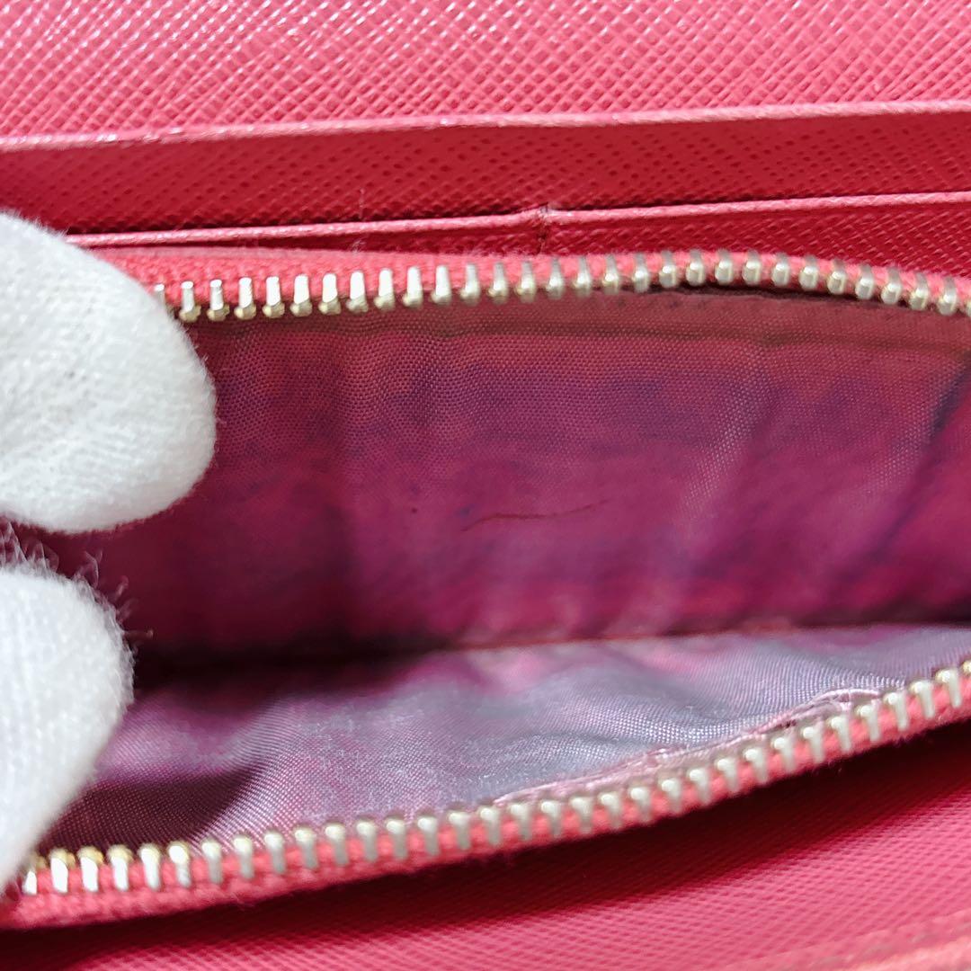 PRADA サフィアーノレザー フラップ 長財布 メタルロゴ ピンク