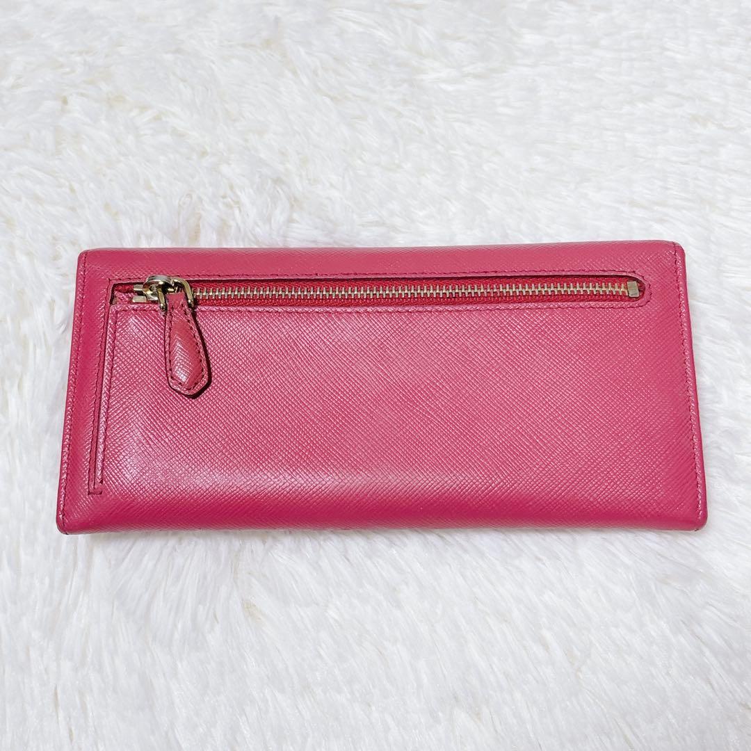 PRADA サフィアーノレザー フラップ 長財布 メタルロゴ ピンク