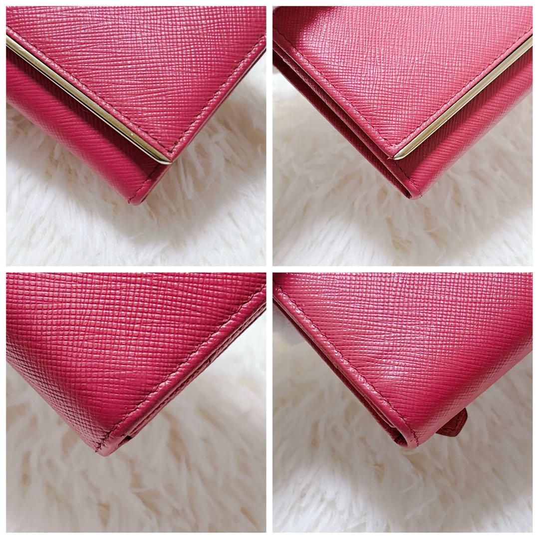 PRADA サフィアーノレザー フラップ 長財布 メタルロゴ ピンク