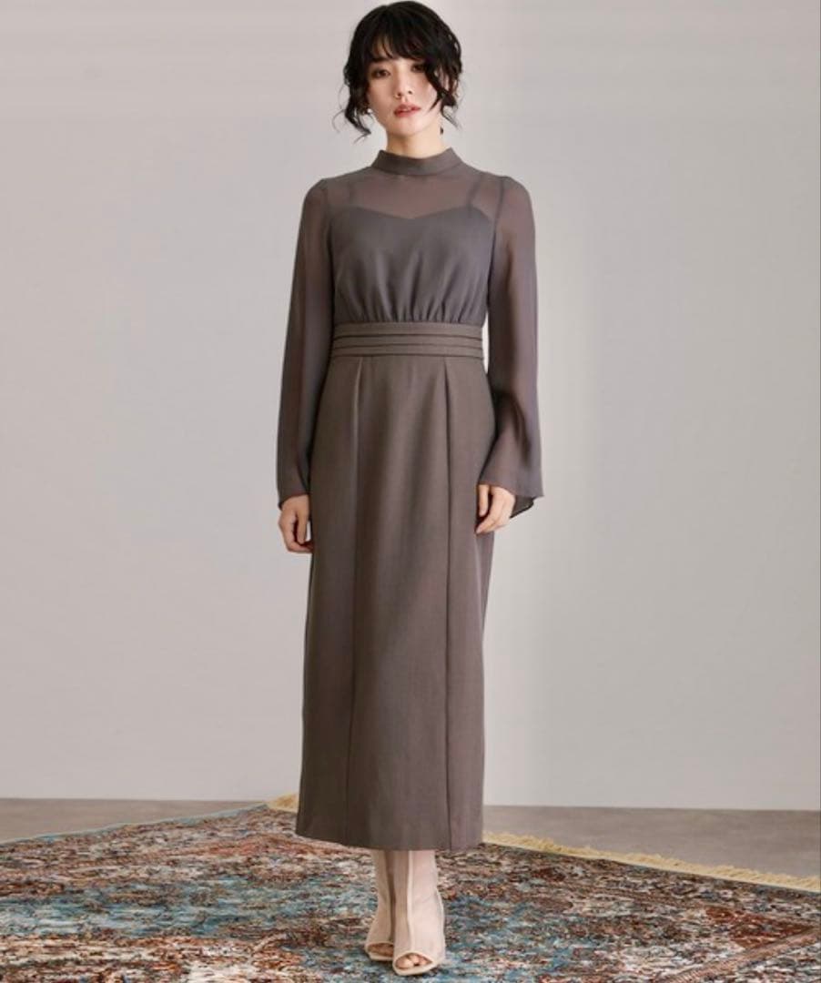 新品 シースルー パーティードレス ジレ付き