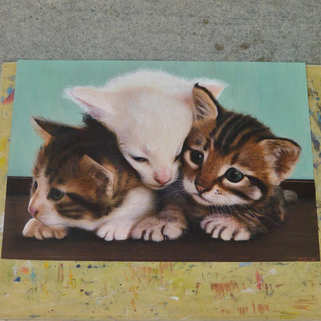 アクリル画　仲良し仔猫　Ａ２