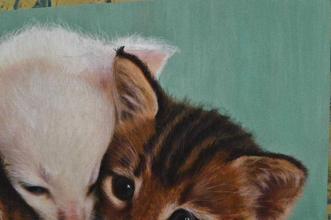 アクリル画　仲良し仔猫　Ａ２