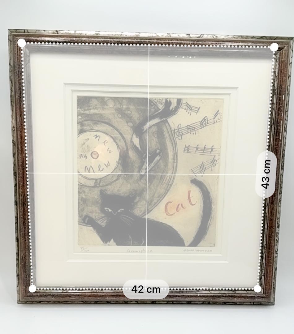 山岡康子 猫モチーフ銅版画 限定100部 直筆サイン入り 額付きアート