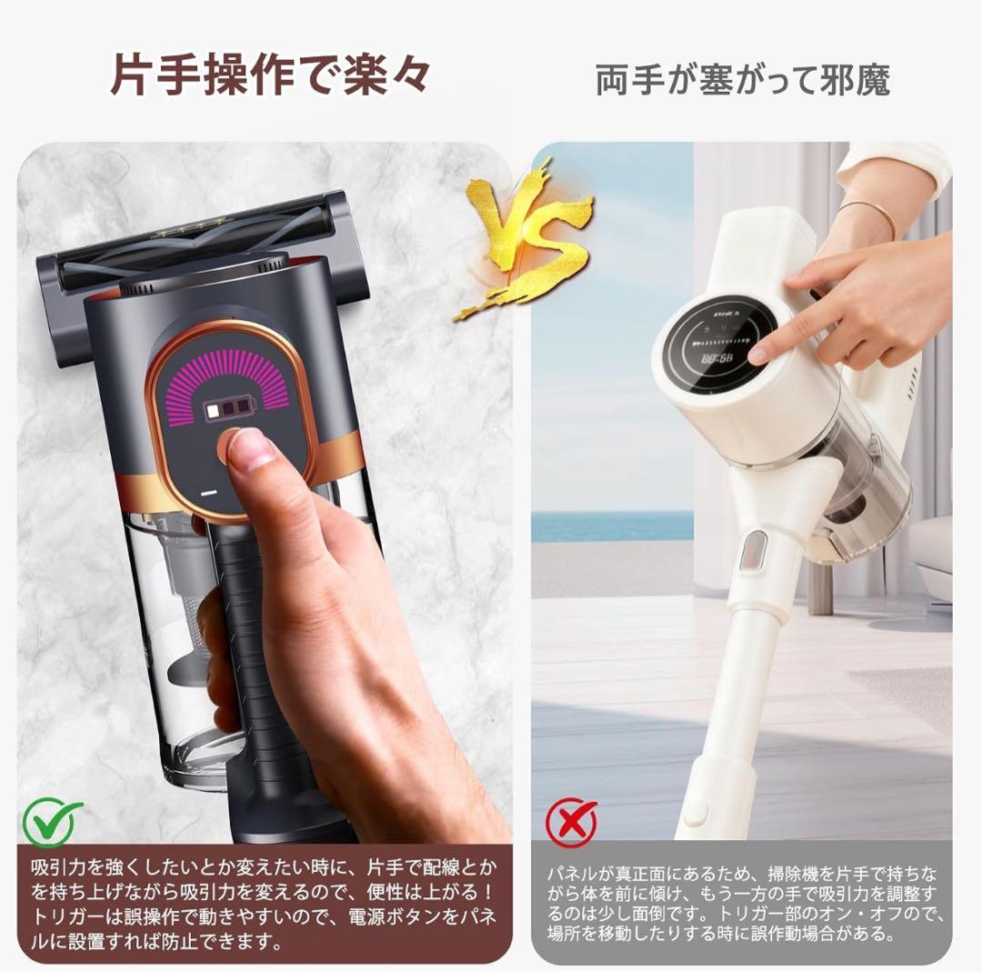 掃除機 コードレス 75Kpa真の超強力吸引 同クラス最軽量 自立式 55分稼働