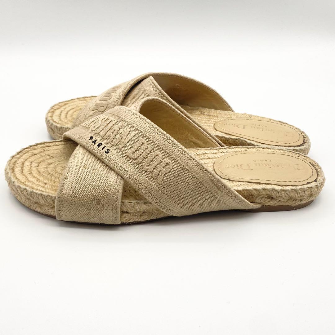 【良品】クリスチャンディオール・サンダル・エスパドリーユ・ロゴ・ベージュ