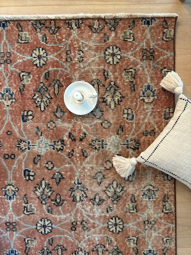 ヴィンテージラグ　サークルフラワー　テラコッタ　トルコ　アナトリア　ビンテージ