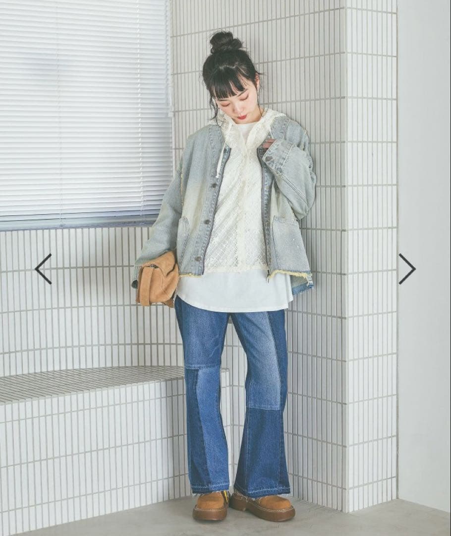 ニコアンド　niko and… 3D フラワーメッシュフーディー　アイボリー