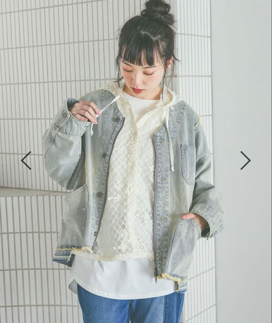 ニコアンド　niko and… 3D フラワーメッシュフーディー　アイボリー