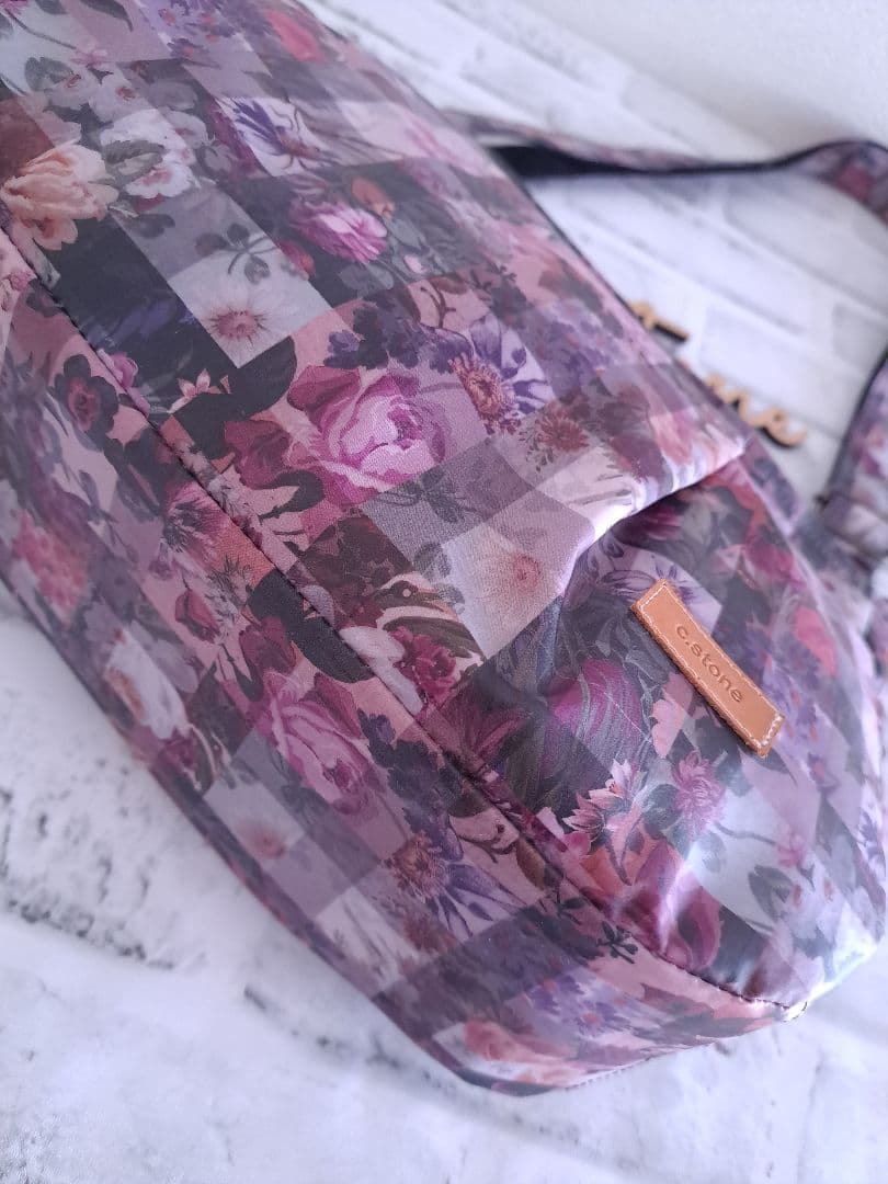 持ち手付　リバティ　ラミネート　アーカイブギンガム　パープル　横長ショルダー