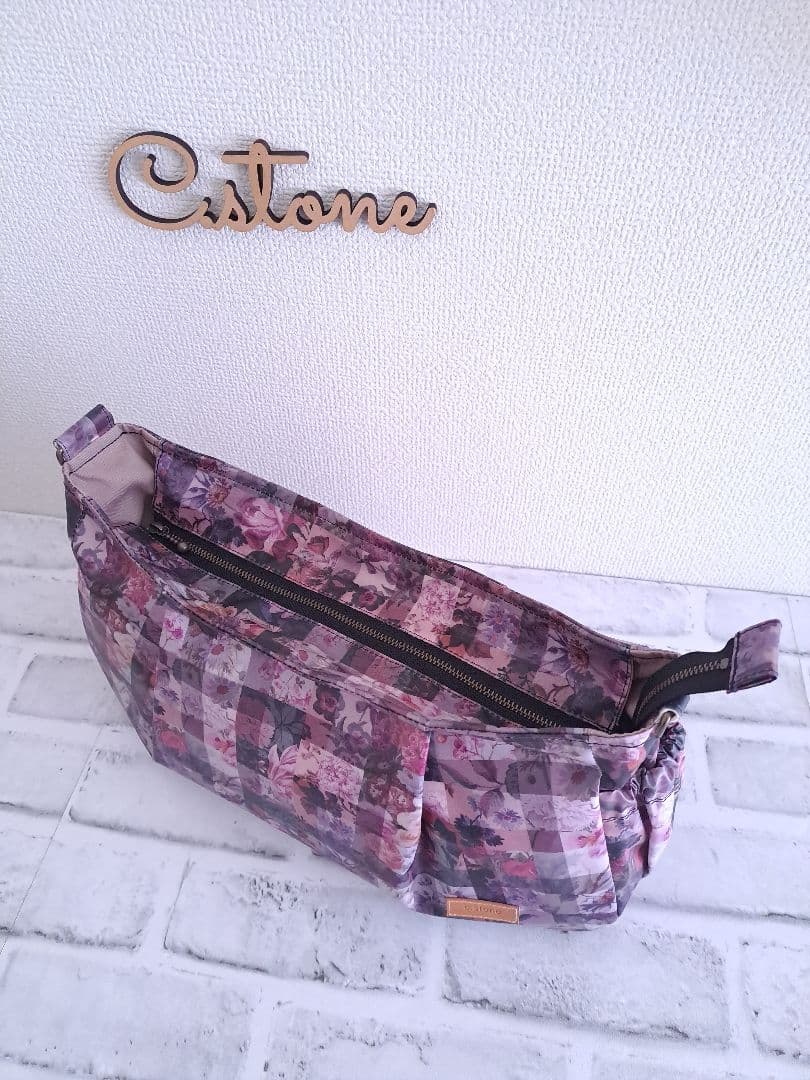 持ち手付　リバティ　ラミネート　アーカイブギンガム　パープル　横長ショルダー