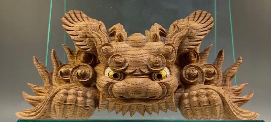 カズシ　【木彫　獅噛み】 だんじり　魔除け　宮彫　悪疫を噛み砕く　欅
