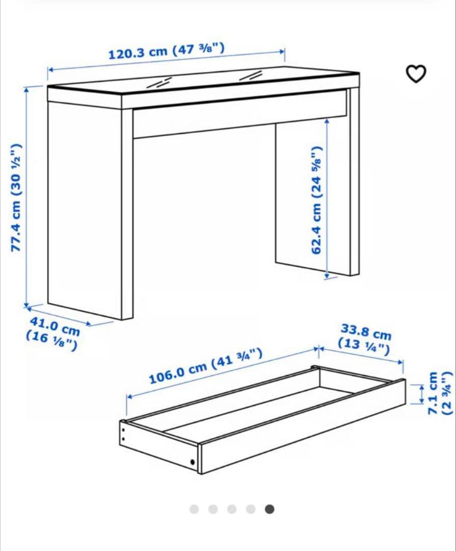 IKEA イケア 机 デスク ドレッサー ホワイト 引き出し マルム　MALM