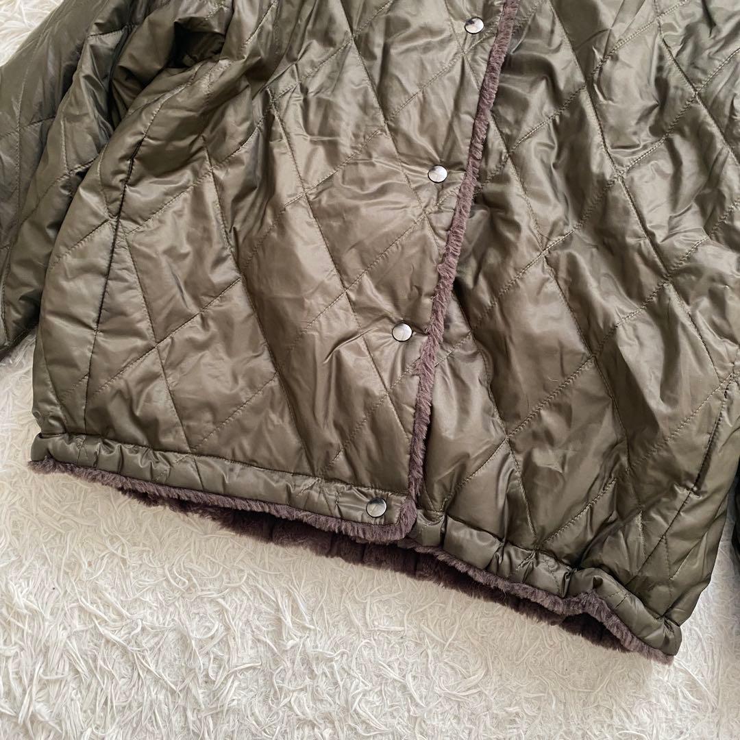 MOGA モガ リバーシブル キルティング ボアコート カーキ ノーカラー