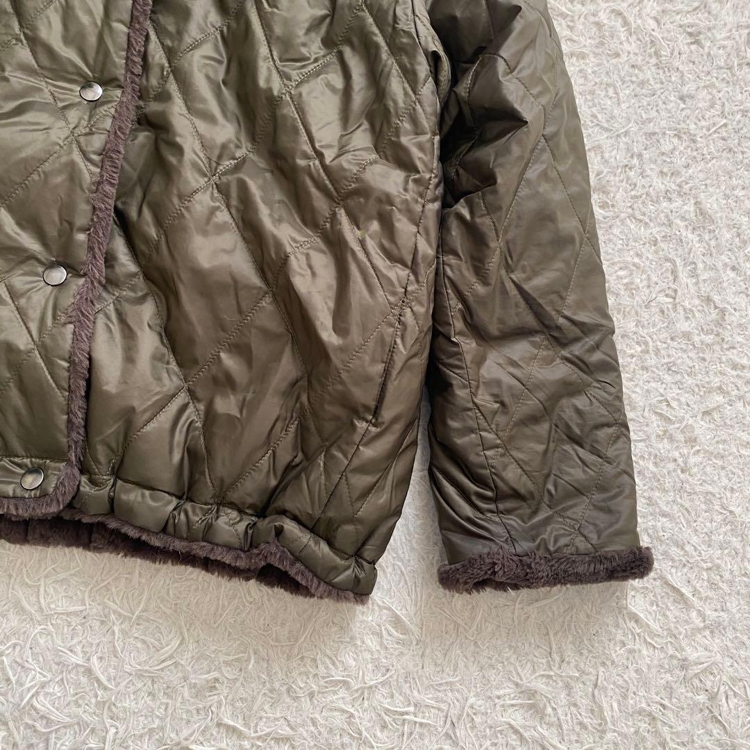 MOGA モガ リバーシブル キルティング ボアコート カーキ ノーカラー