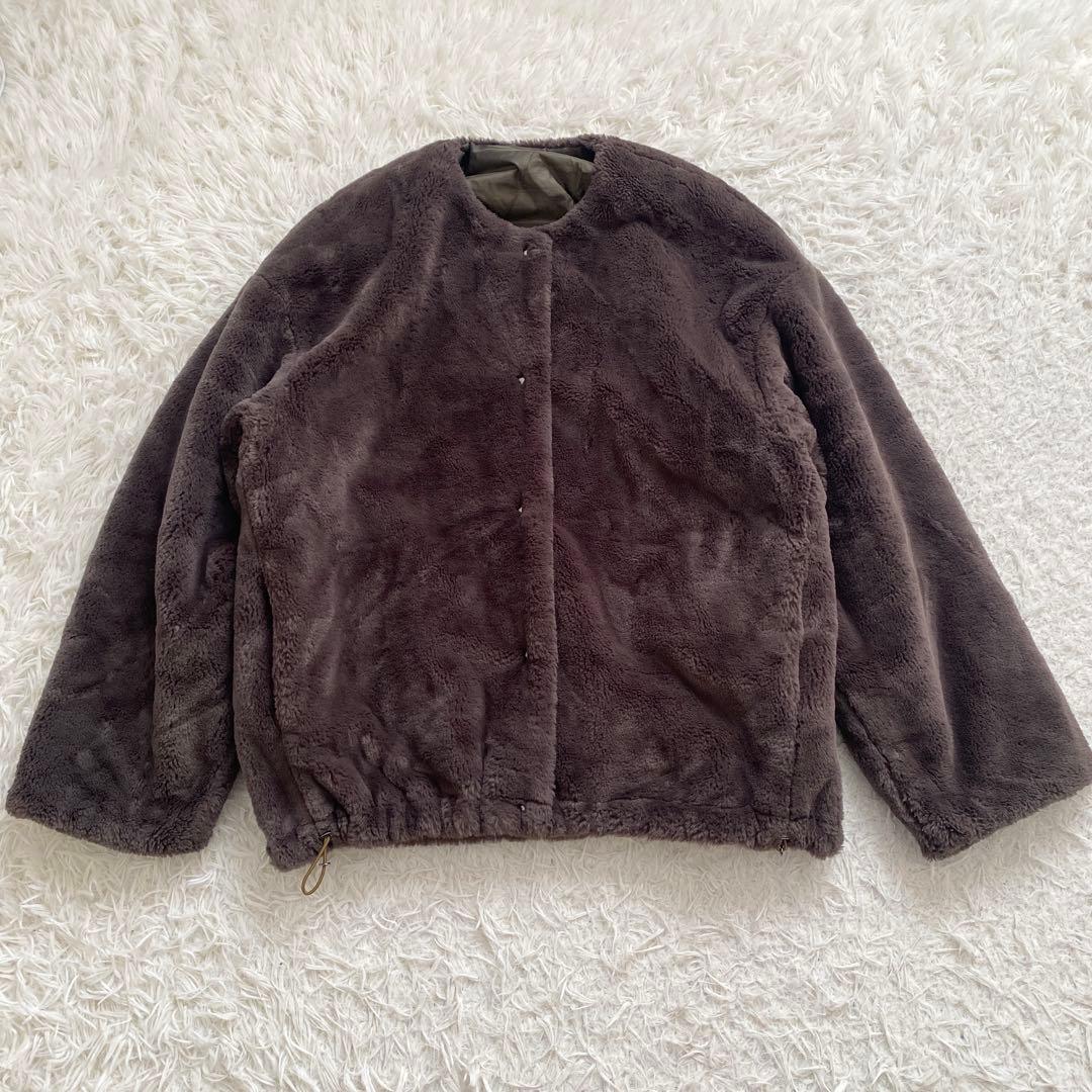 MOGA モガ リバーシブル キルティング ボアコート カーキ ノーカラー