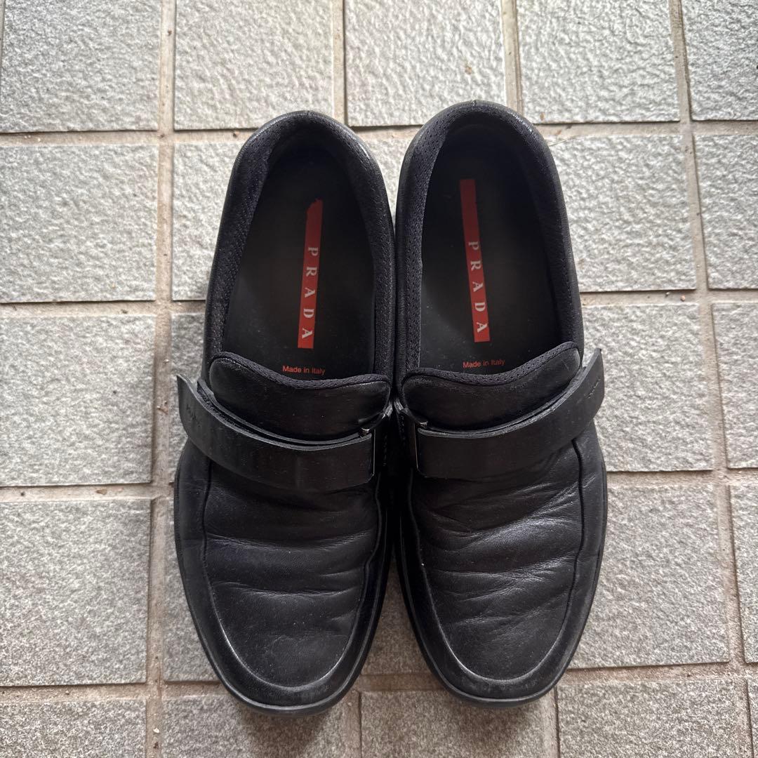靴 PRADA SPORT Velcro Leather Loafers black