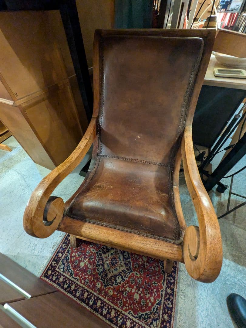 アジアン家具 本革ラウンジチェアー リラックス ヴィンテージ アンティーク