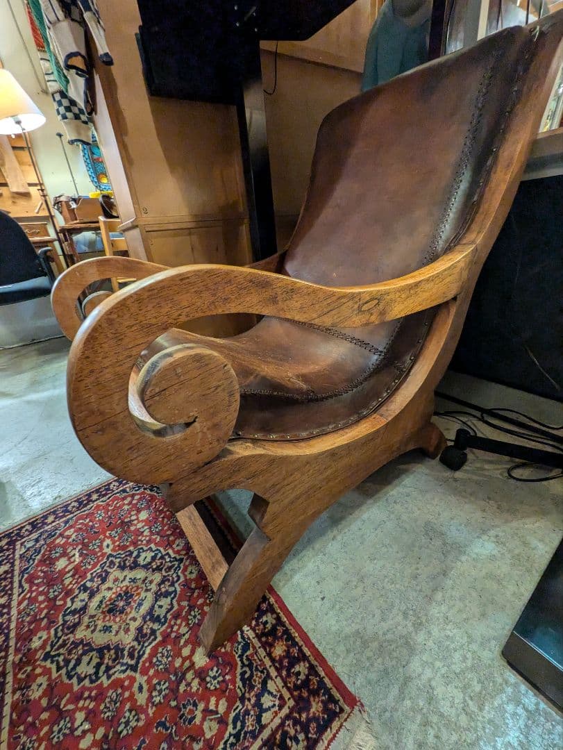 アジアン家具 本革ラウンジチェアー リラックス ヴィンテージ アンティーク