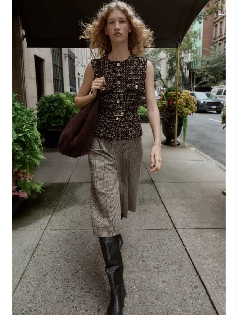 新品未使用　タグ付き　ZARA ベルト付きテクスチャーベスト ツイードベスト