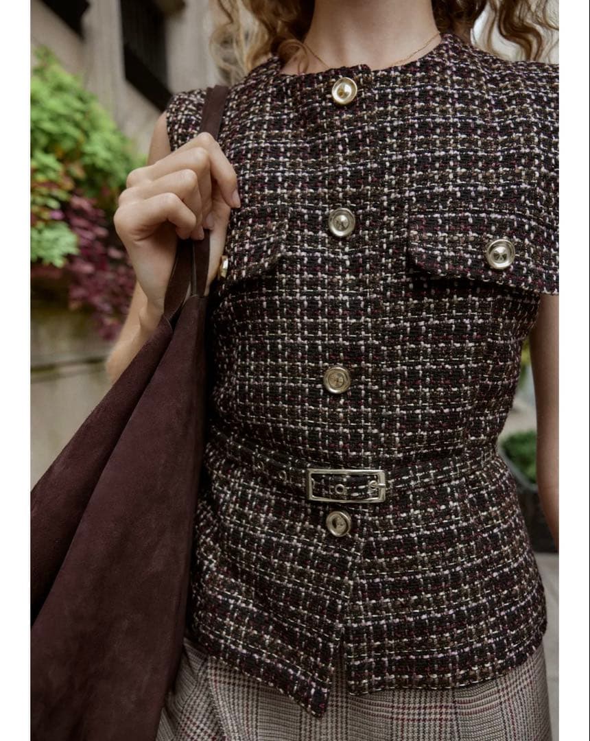 新品未使用　タグ付き　ZARA ベルト付きテクスチャーベスト ツイードベスト