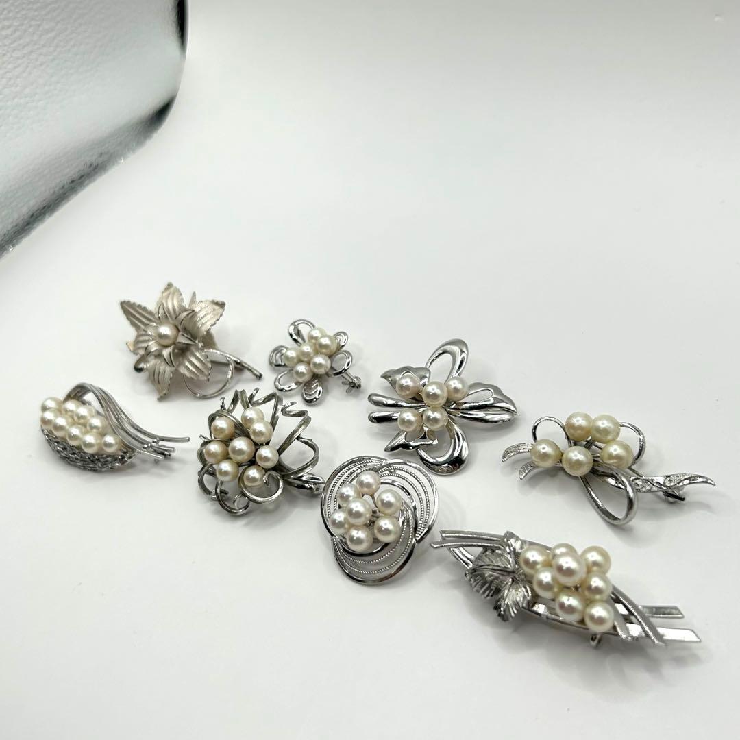 アコヤ真珠 あこやパール 全てsilver刻印入り アコヤブローチ8点セット