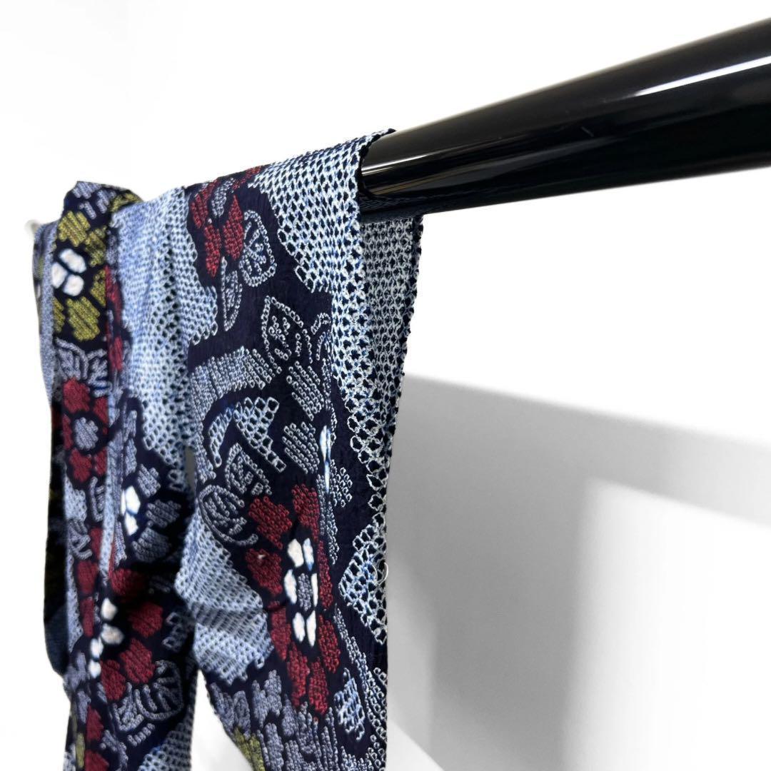 浴衣　有松鳴海絞り　流水　花模様　ネイビー系　着物　043w d