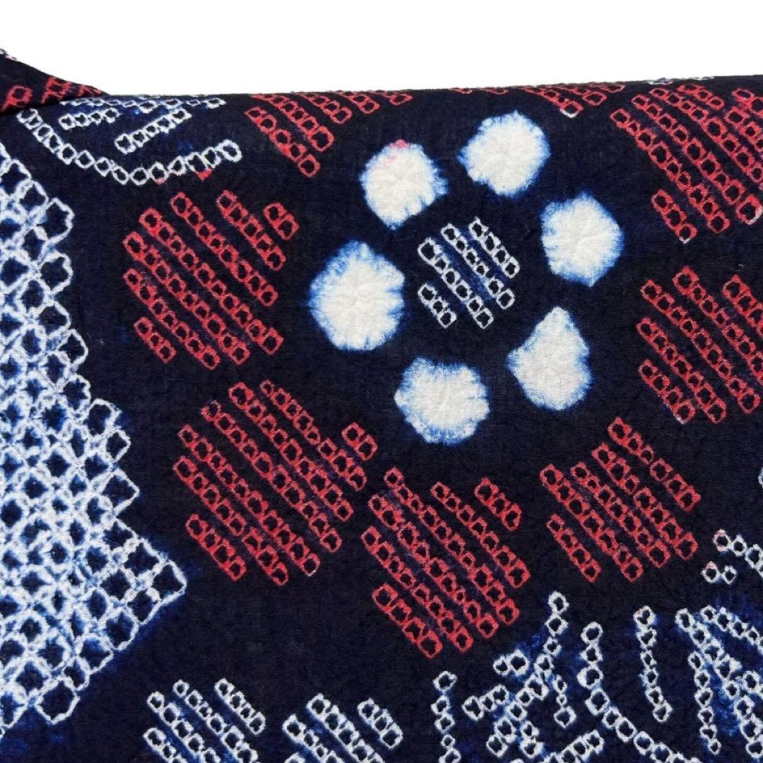 浴衣　有松鳴海絞り　流水　花模様　ネイビー系　着物　043w d