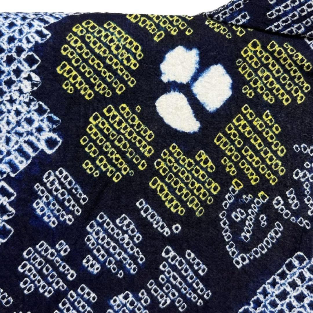 浴衣　有松鳴海絞り　流水　花模様　ネイビー系　着物　043w d