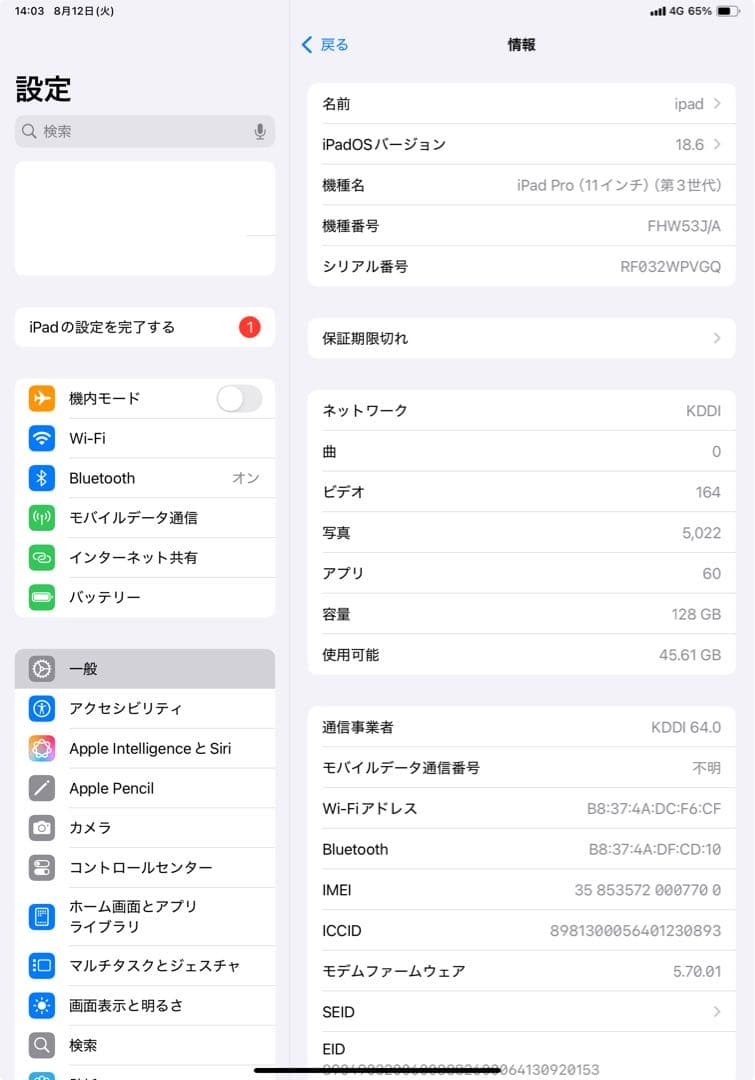 iPad Pro 11-inch (第3世代) Wi-Fi+Cellular