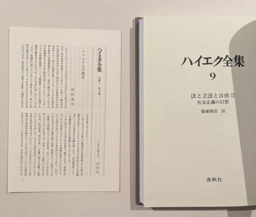 ハイエク全集　全10巻揃　月報10冊揃　旧版となりますが10巻揃いは貴重です。