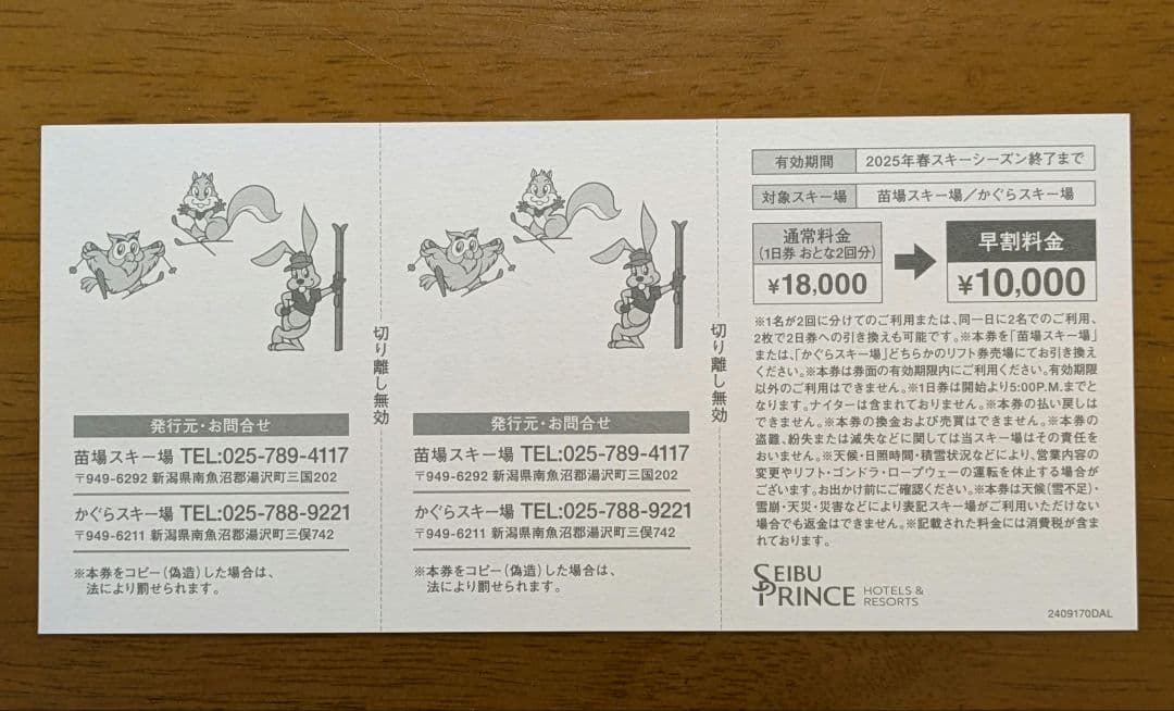 かぐらスキー場 1日券2回分