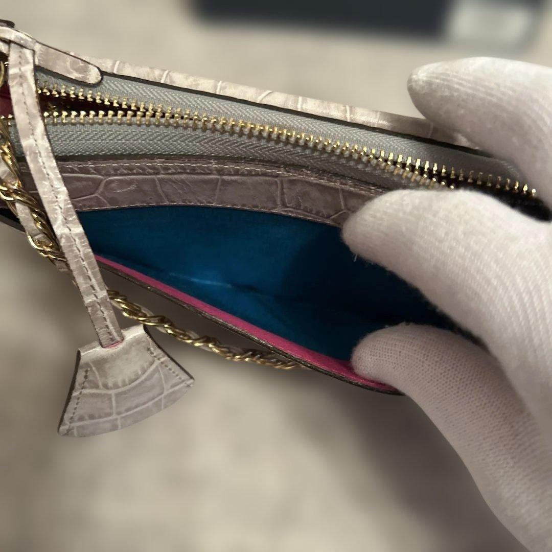 極美品　ADMJウォレットショルダーバッグ　クロコ型押し