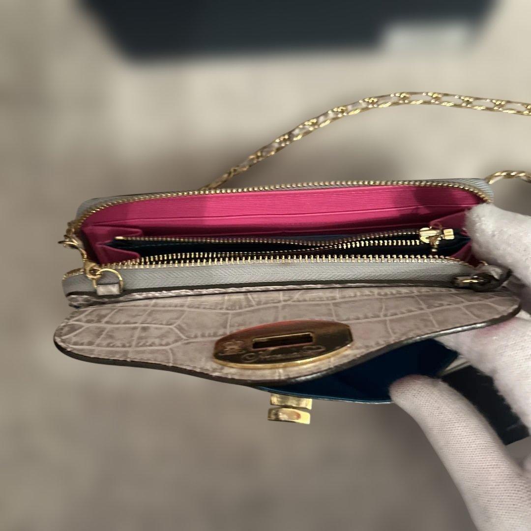 極美品　ADMJウォレットショルダーバッグ　クロコ型押し