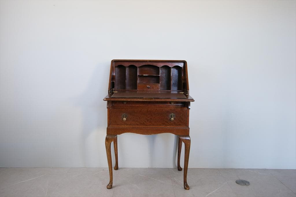英国アンティーク猫脚ライティングビューロー/木製机/収納式デスク(89-310)