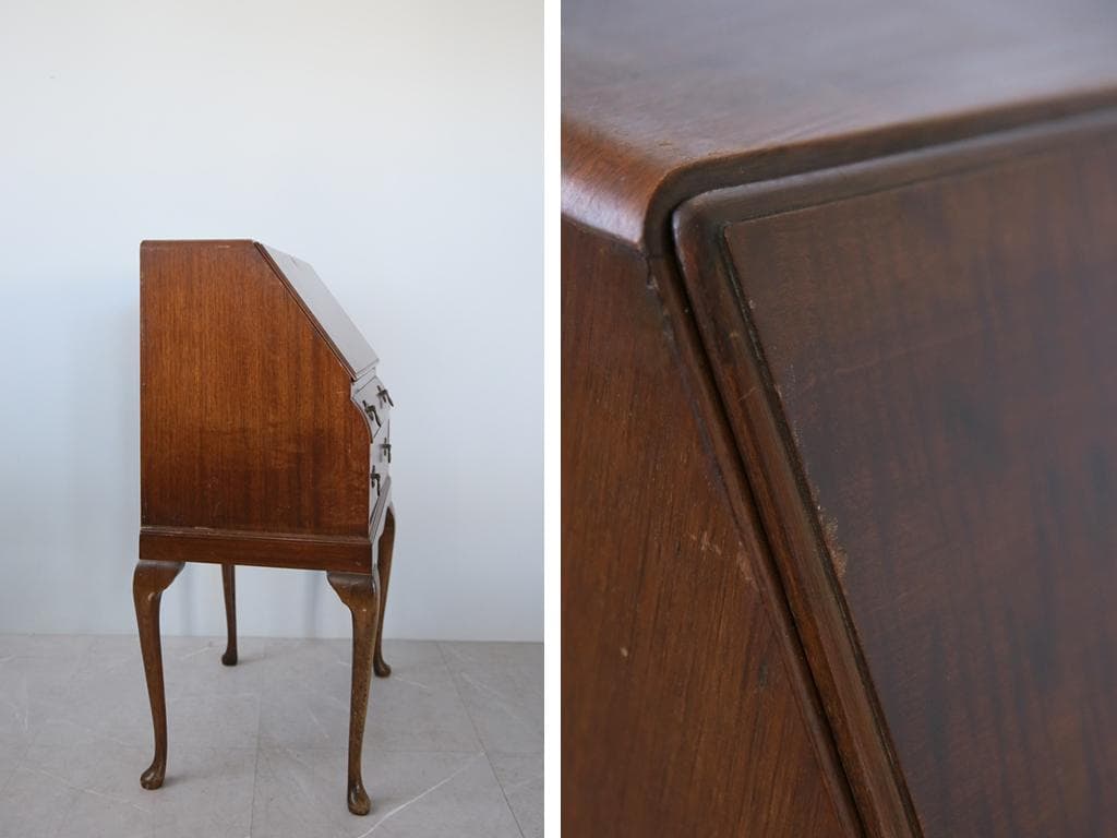 英国アンティーク猫脚ライティングビューロー/木製机/収納式デスク(89-310)