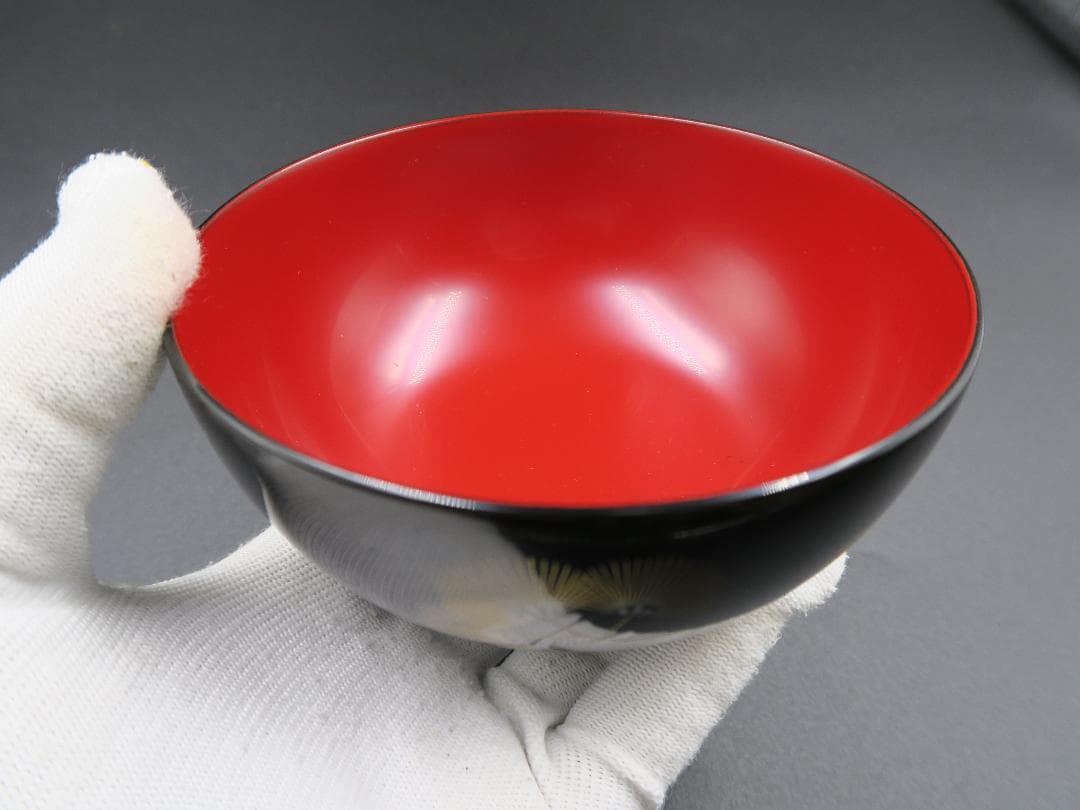 【輪島塗】夫婦椀 松沈金 大向高洲堂 福久勝利作 朱・黒塗 天然木 二客揃 共箱