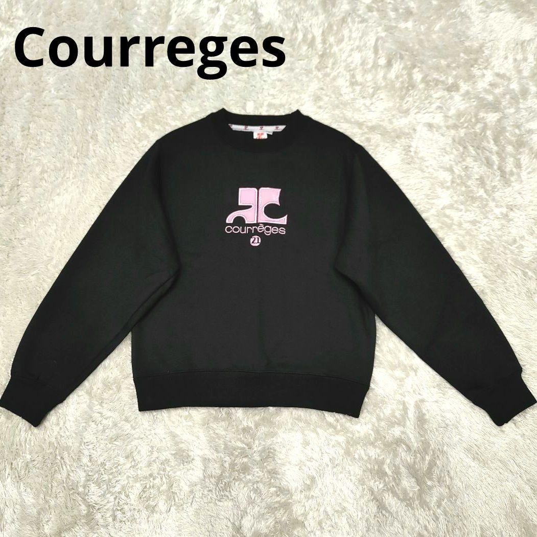Courreges トレーナー スウェット ロゴ エナメル 黒 ピンク M
