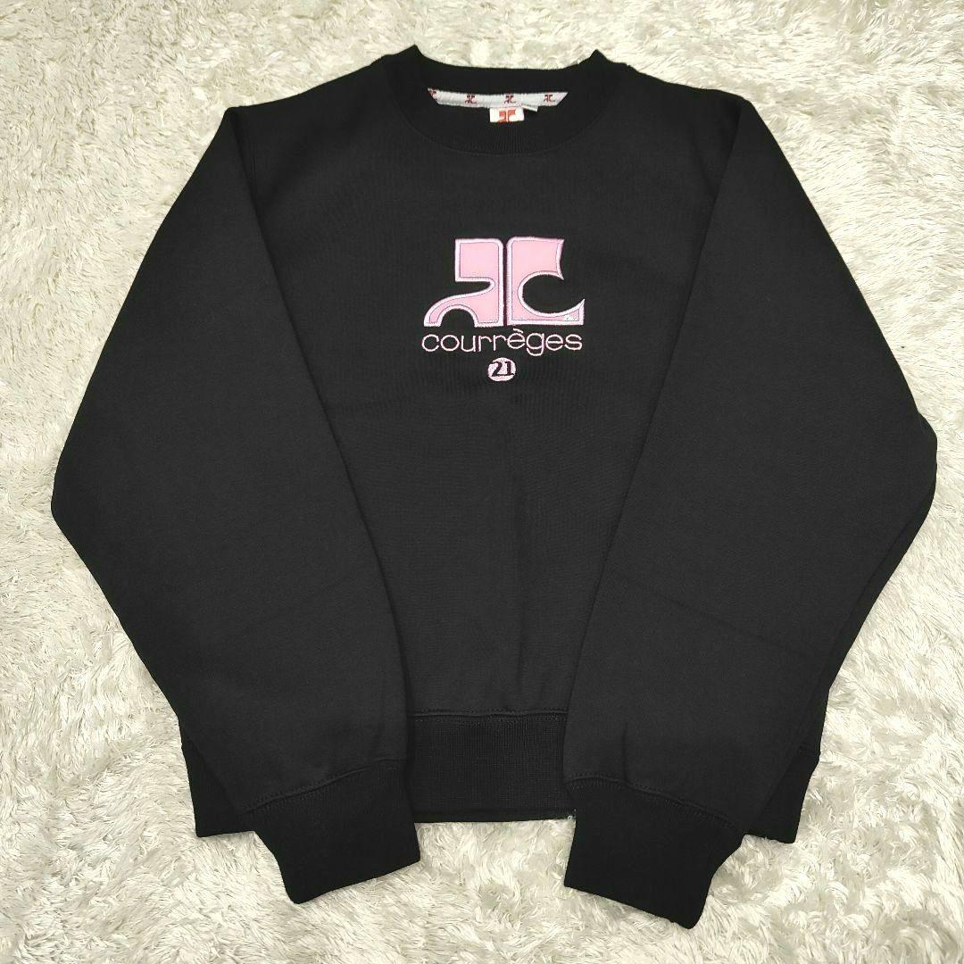 Courreges トレーナー スウェット ロゴ エナメル 黒 ピンク M