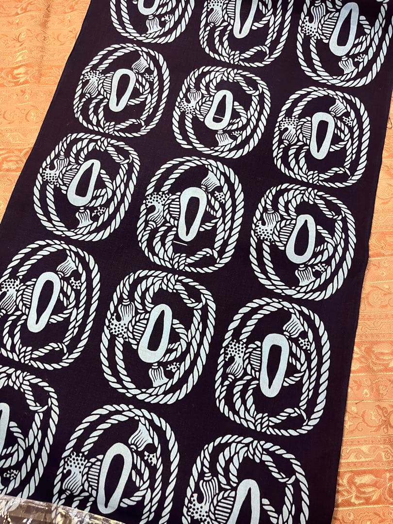 紺　白　綱　刀の鍔　本染　浴衣　反物