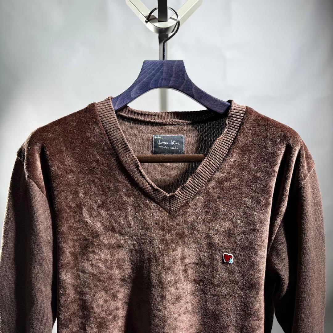 03AW NUMBER(N)INE ハート涙パッチベロア切替ニット size2