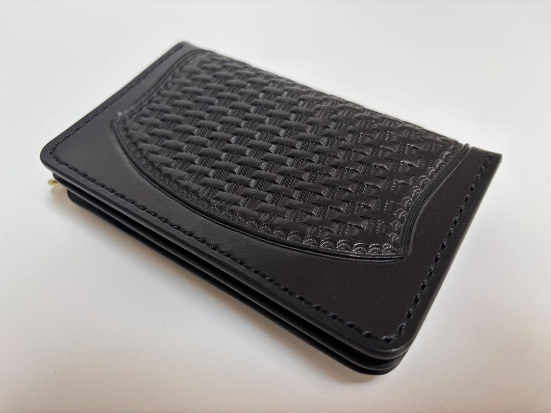 黒　栃木サドルレザー　トラッカーウォレット　三層　真鍮レザークラフト