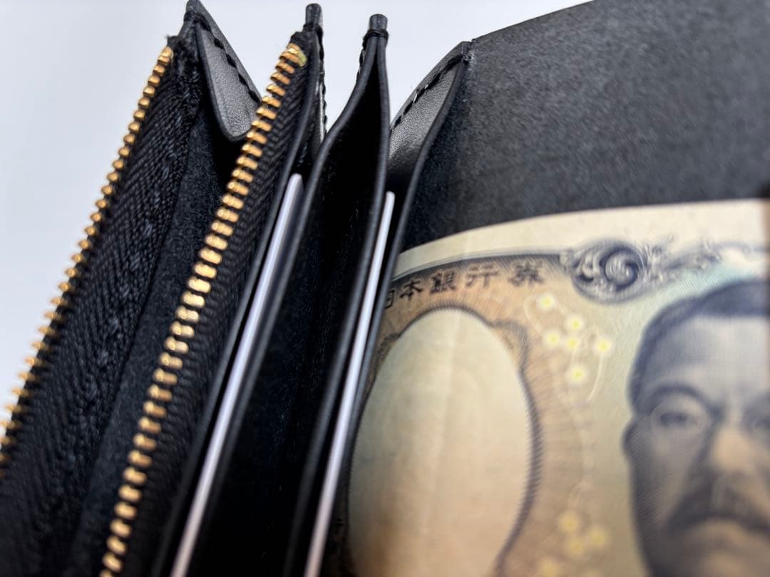 黒　栃木サドルレザー　トラッカーウォレット　三層　真鍮レザークラフト