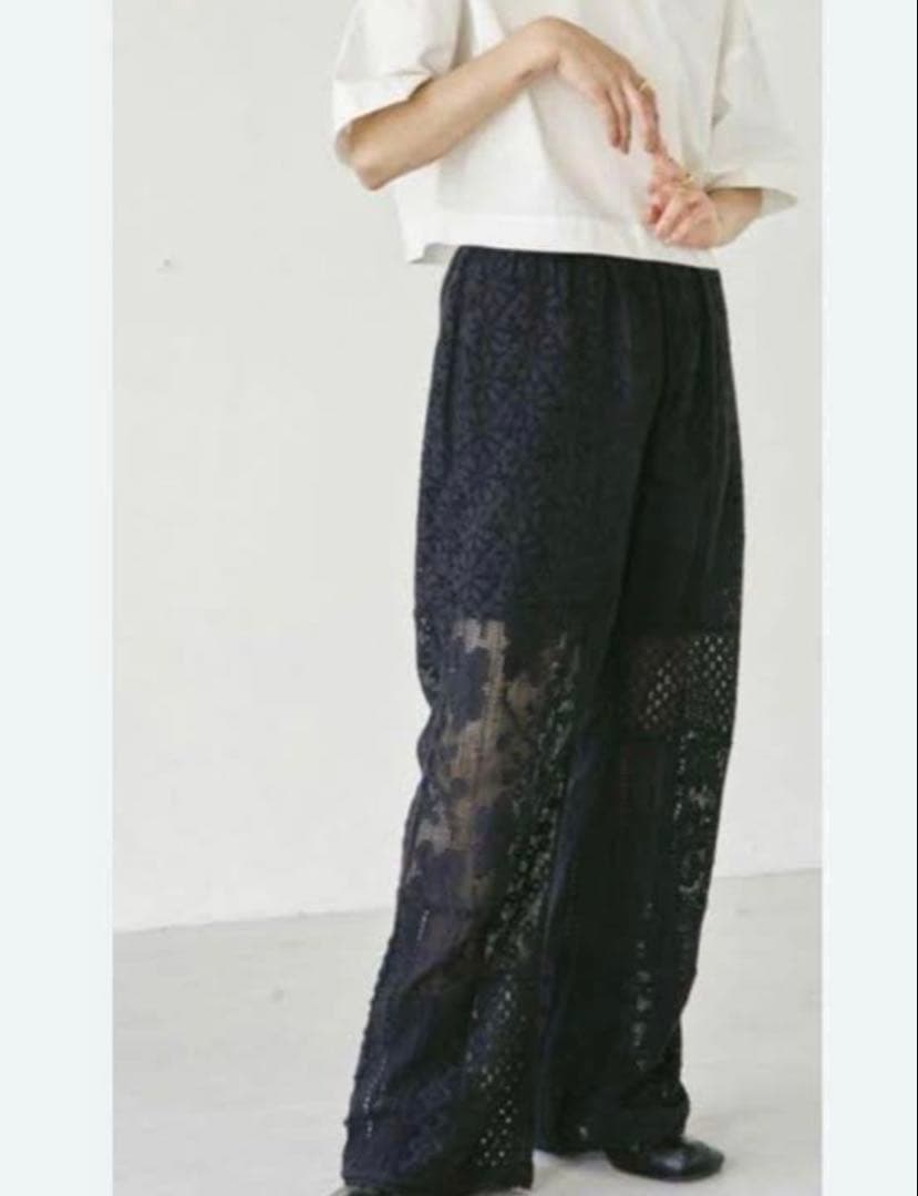 TODAYFUL パッチワーク レースパンツ ブラック 38 刺繍 トゥデイフル