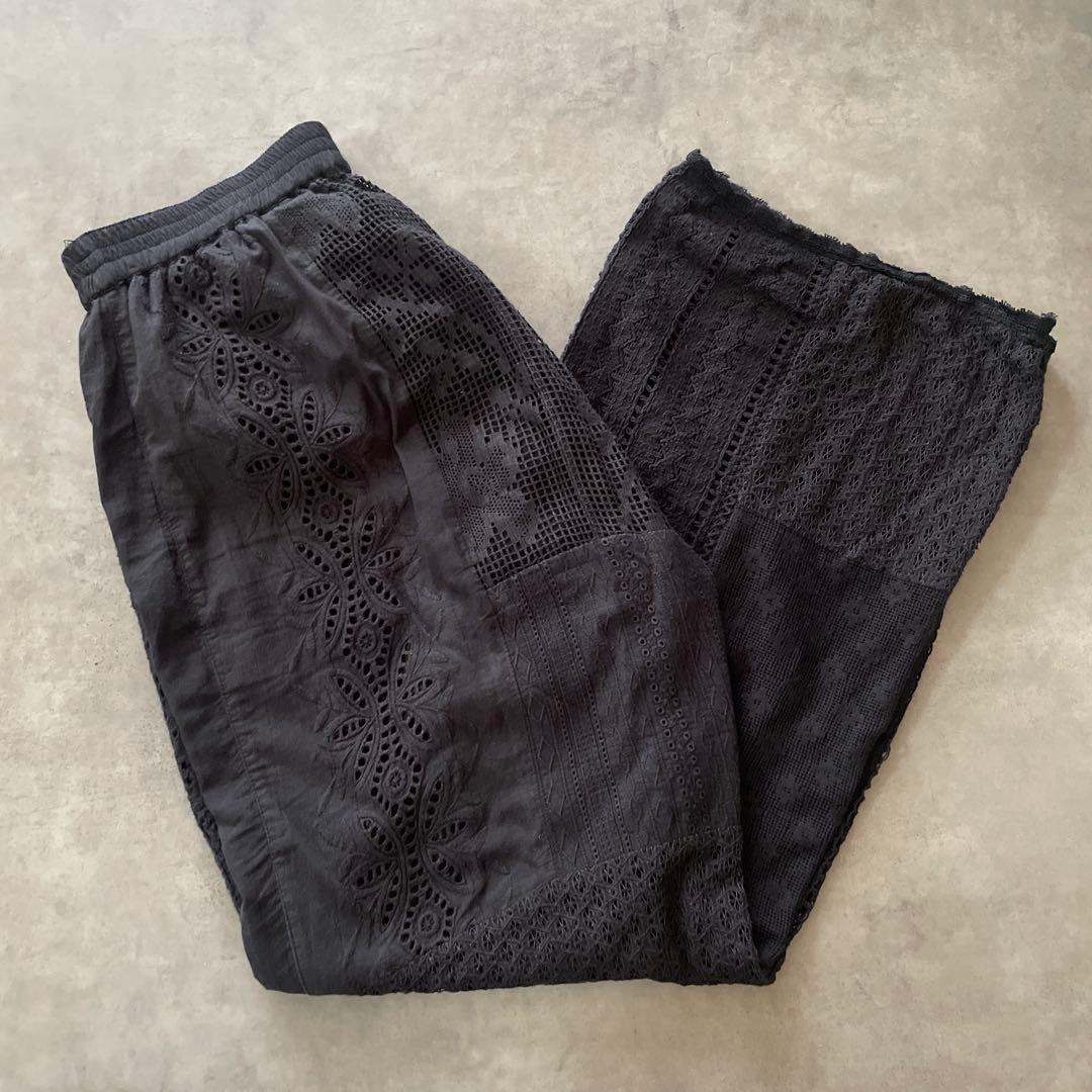 TODAYFUL パッチワーク レースパンツ ブラック 38 刺繍 トゥデイフル