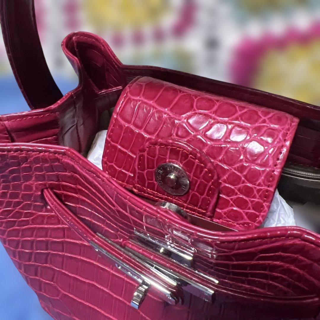 赤 クロコダイルレザー ハンドバッグ