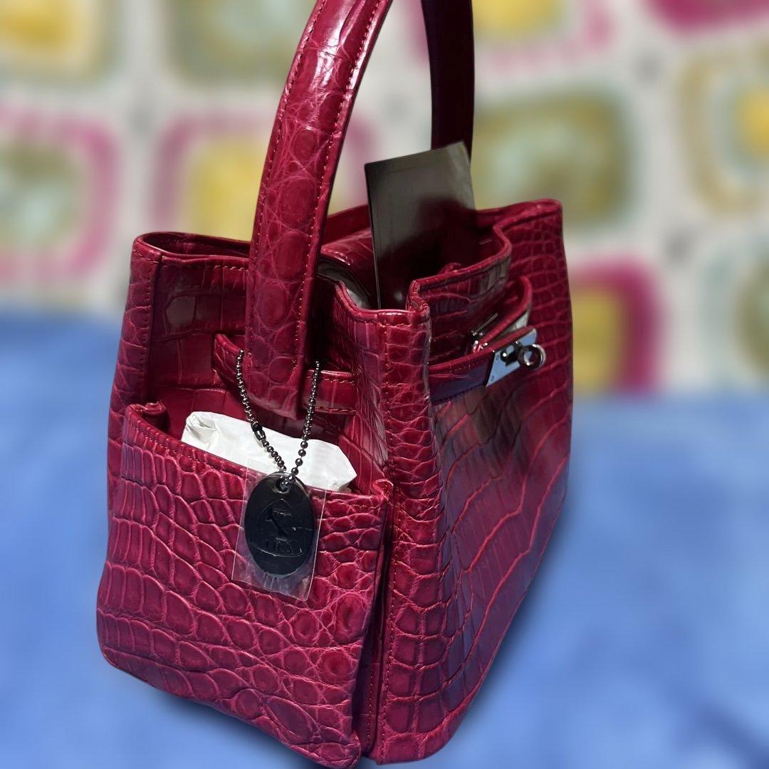 赤 クロコダイルレザー ハンドバッグ