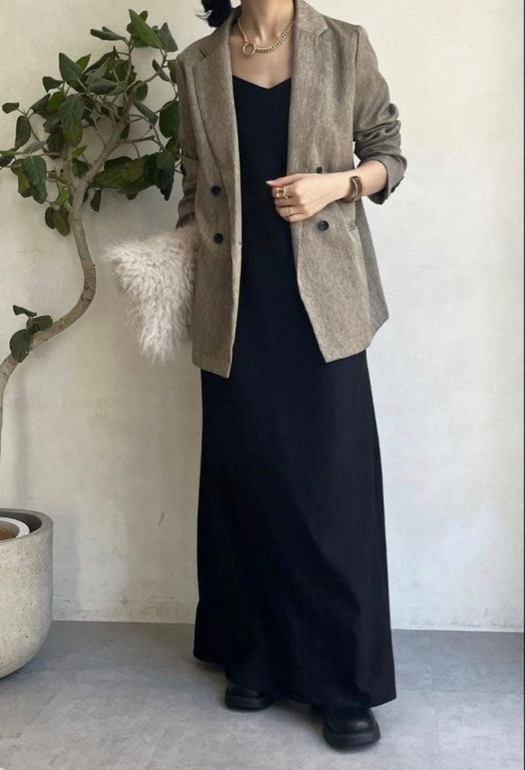 美品　doudou ヘリンボンダブルジャケット ベージュ