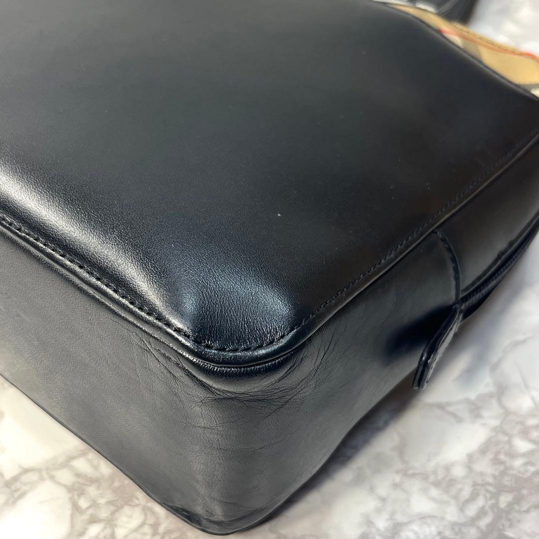 Y2K バーバリー ビジネスバッグ 牛革 黒 ノバチェック トートバッグ