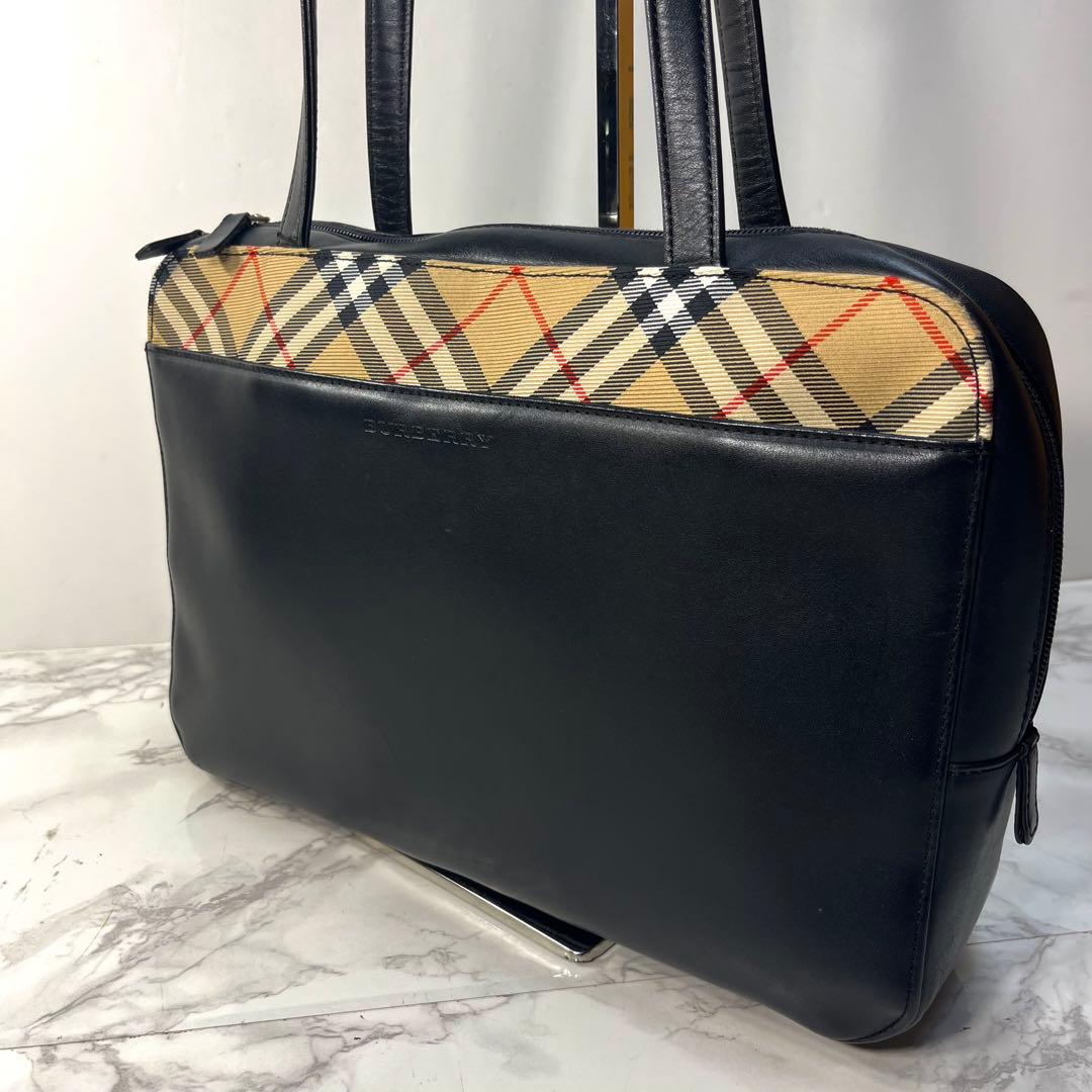 Y2K バーバリー ビジネスバッグ 牛革 黒 ノバチェック トートバッグ
