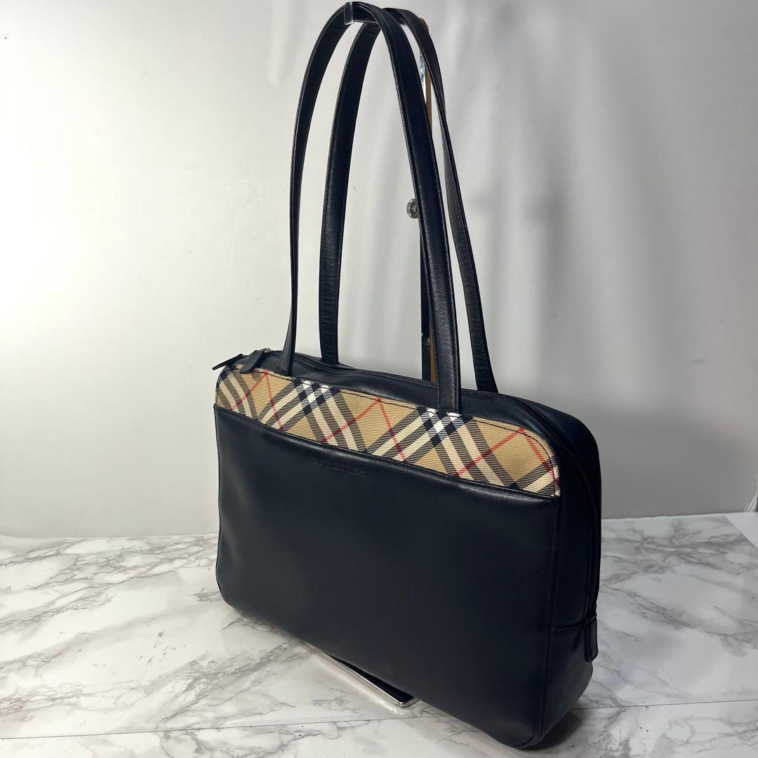 Y2K バーバリー ビジネスバッグ 牛革 黒 ノバチェック トートバッグ